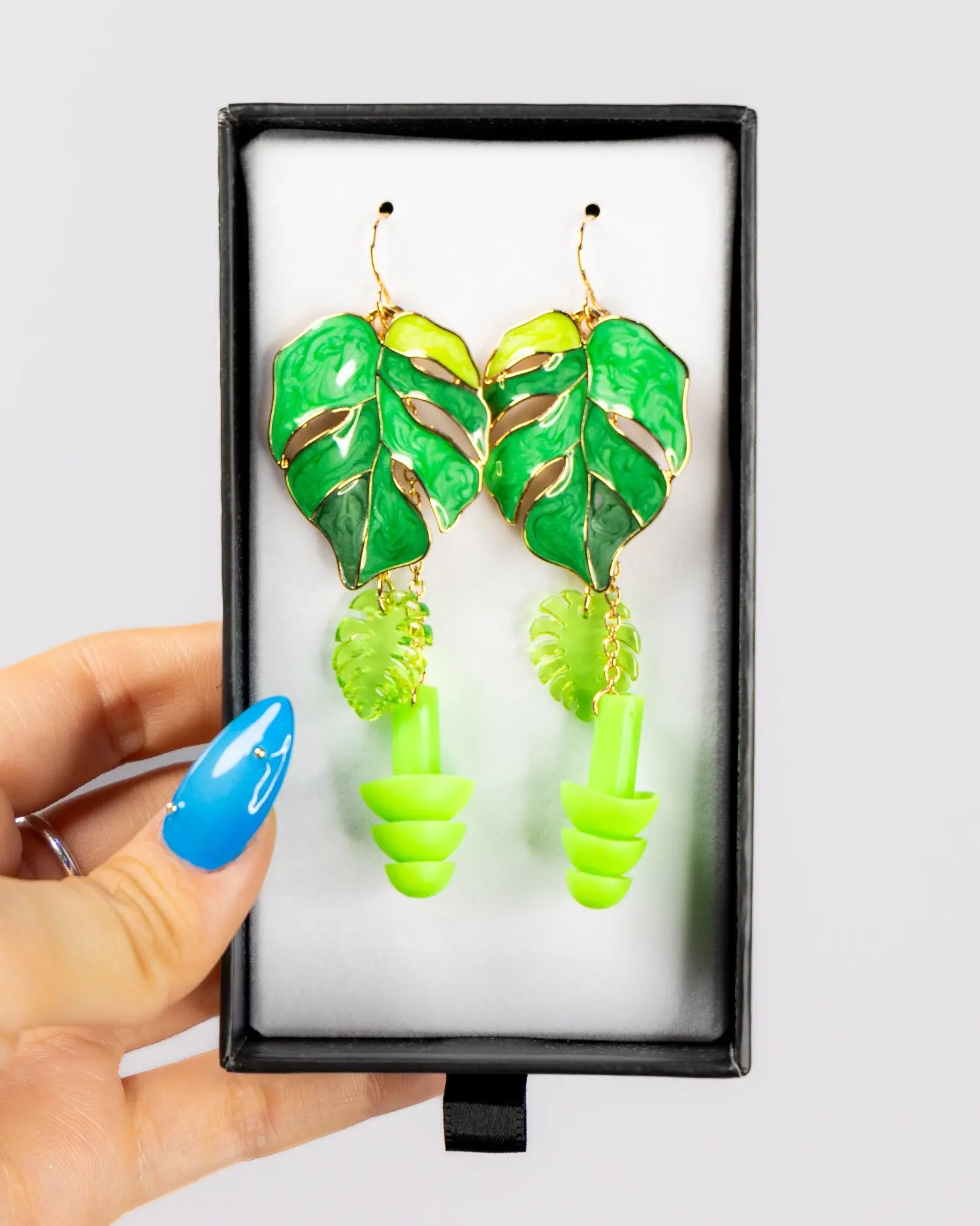 Green Monstera Leaf Earplug Earrings