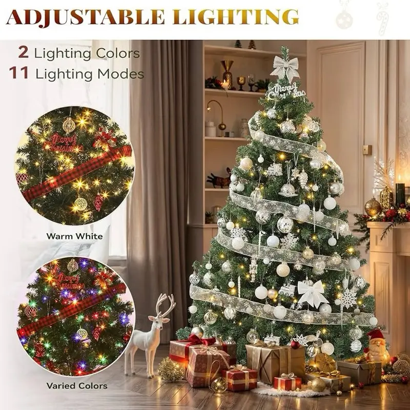 YITAHOME 4.5/6/7.5/9 FT Artificial Christmas Tree(with Light), with PVC Tips and Warm-White Lights, Ideal for Home, Office Decoration