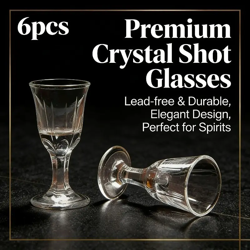New Elegant Mini Stemmed Shot Glasses (Set of 6) – Crystal-Clear Liquor Cups for Baijiu, Sipping, and Cocktails – Dishwasher Safe, Shatter-Resistant Design
