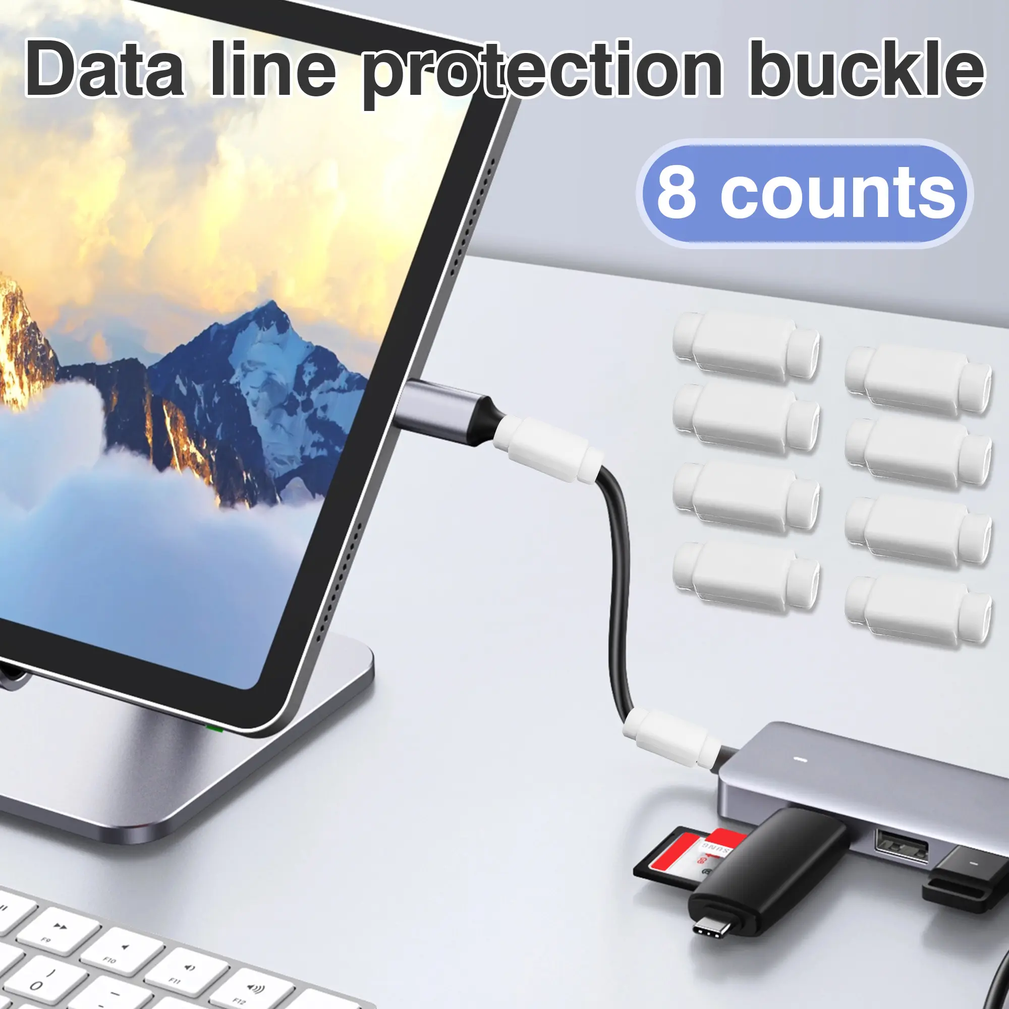 8 Counts Cable Protector, made from long-lasting material to shield cords from daily wear and fraying,white