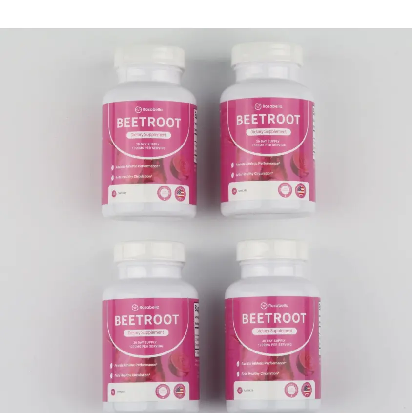 4 Pack Rosabella Organic Beet Root Capsules - 1300mg Beet Root Powder Aids Healthy Circulation & Vitality, Non-GMO, Beet Root Supplement - 60 Capsules, 30-Day Supply