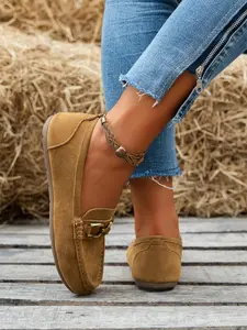 Women's Fashionable Plain Chain Decor Loafers, Casual Comfortable Slip on Flats for Daily Wear, Lightweight Breathable Shoes for Women & Girls, Chain Decorated Loafers