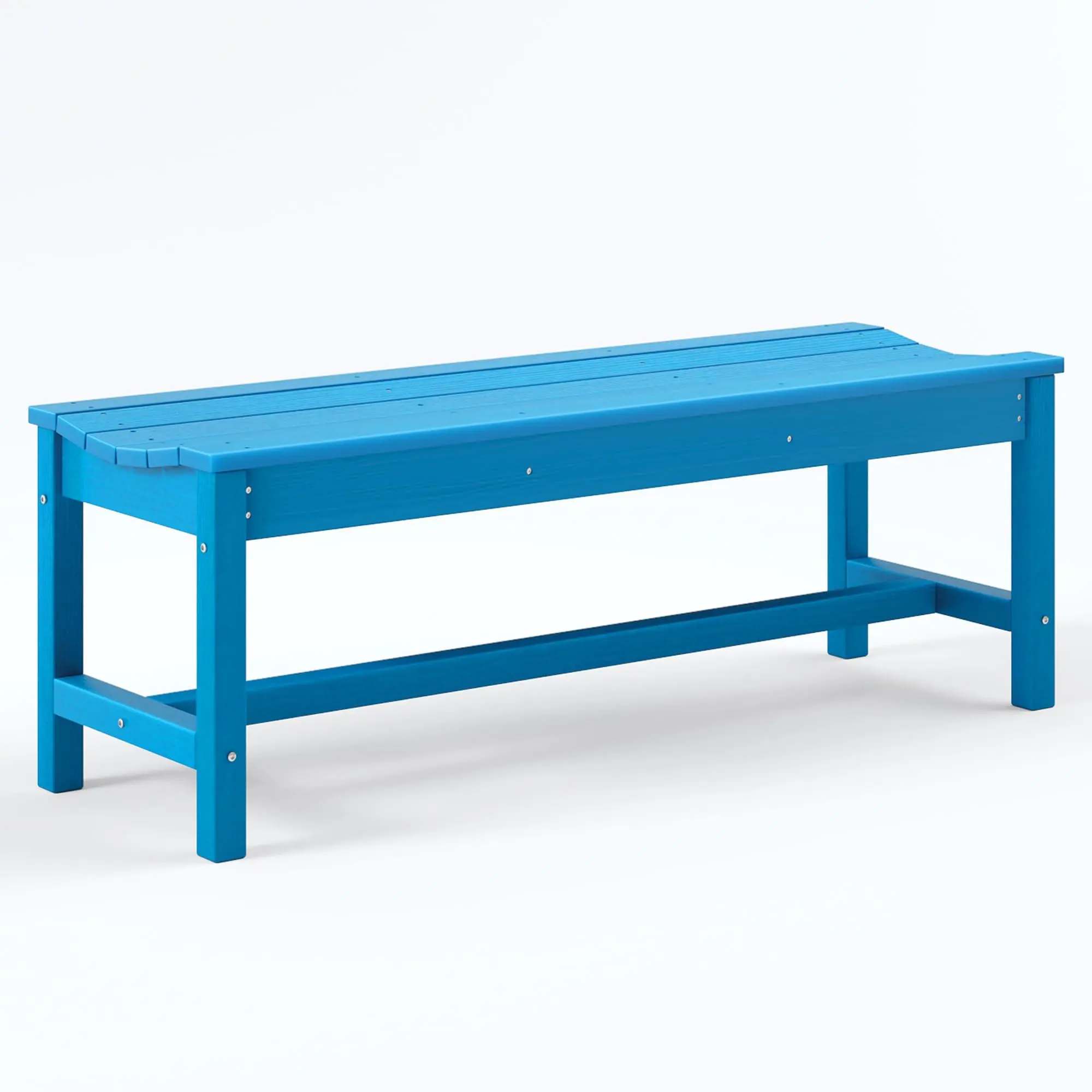 Outdoor Bench with Curved Seating, HDPE 2-Person Backless Bench Holds up to 800lbs, Weatherproof Garden Bench for Porch, Patio, Park, Entryway（Blue）