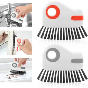 2Pcs 2-in-1 Groove Cleaning Brush, Multifunctional Window Track Cleaning Tools with Hidden Scraper, Hard Bristle Grip Brush for Sliding Door Track and Window Sill
