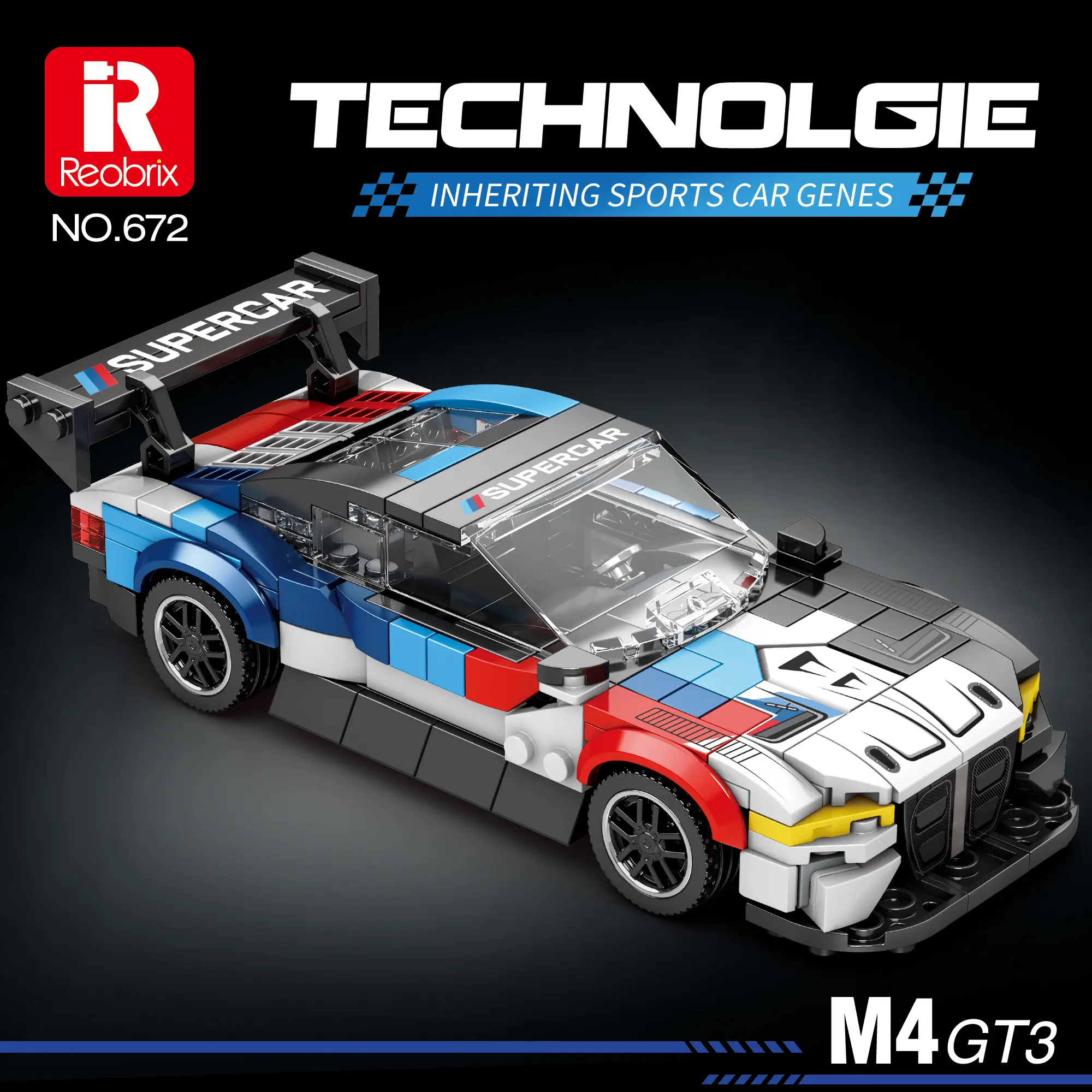 【Clearance payment, limited to 20 orders.】Reobrix M4 Supercar Building Set, Super Race Vehicles Building Toy Birthday Gifts for Kid Aged 6+. (385PCS) sukilego car