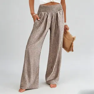 ANRABESS Womens Striped Gingham Palazzo Pants Wide Leg High Waisted Lounge Pajama Pants Cute Casual Trousers with Pockets for Comfort