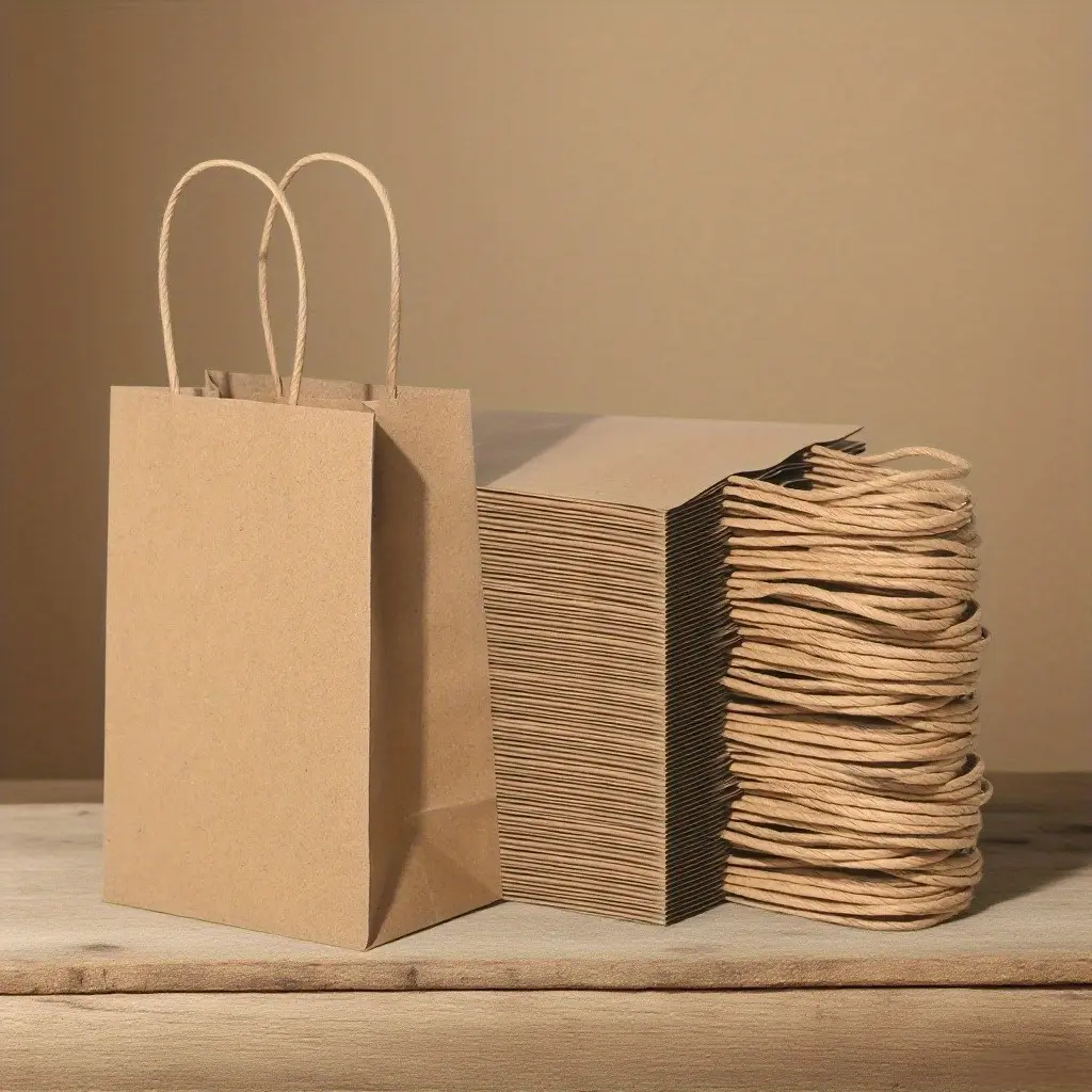 Rustic Practical Brown Kraft Paper Bags - 25/50pcs Office Stationery Supplies for Retail Packaging, Office Event Gifts (25pcs Option Available)