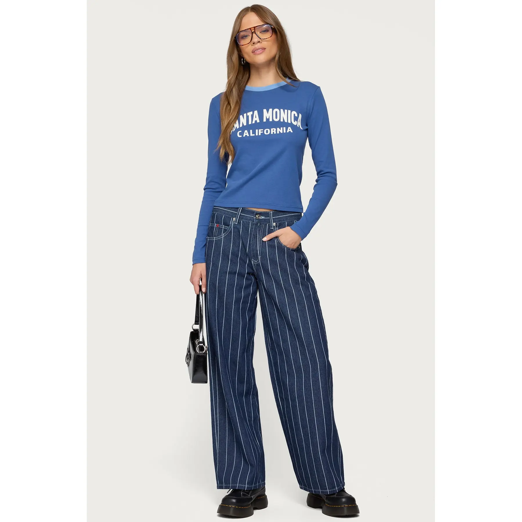 Kyler Pinstripe Mid Rise Baggy Jeans