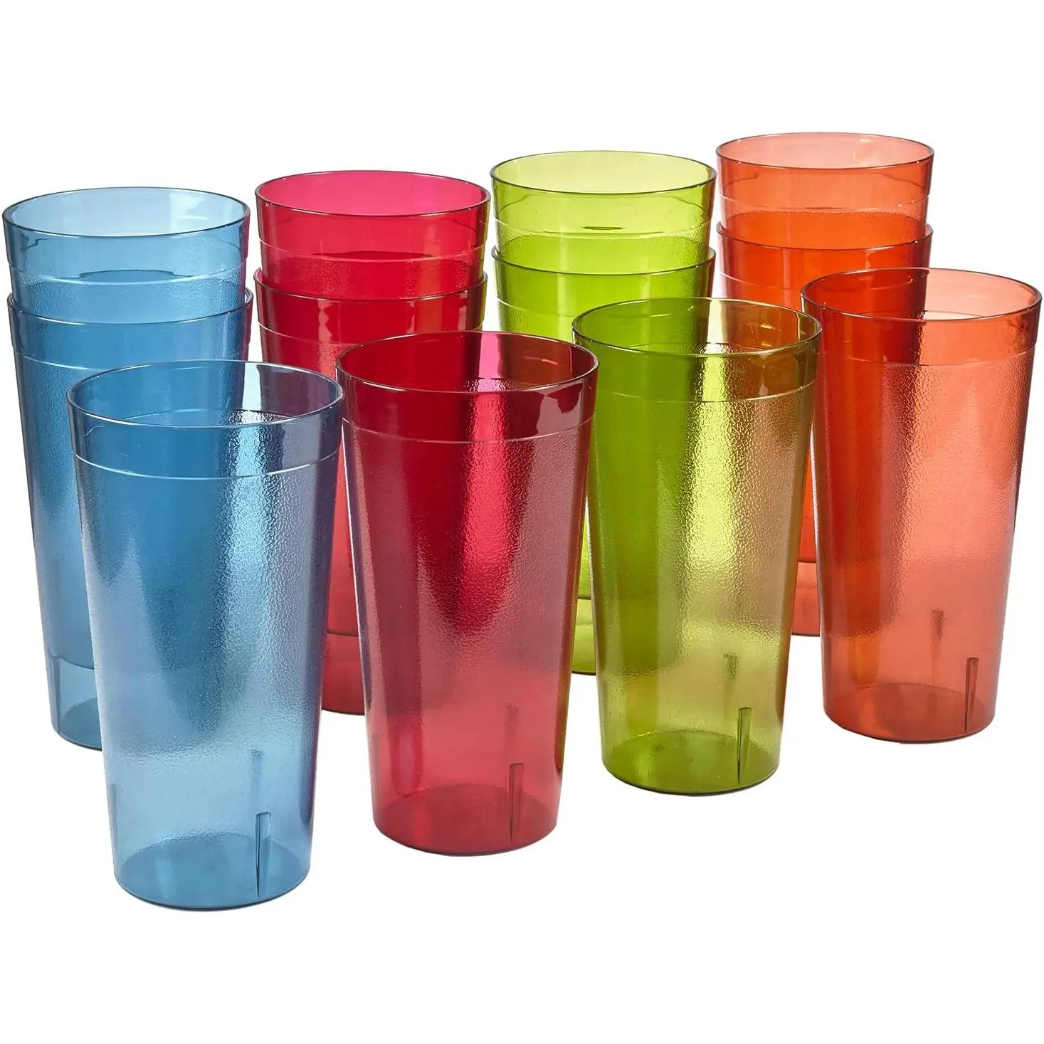 32oz Reusable Plastic Cafe Tumblers (Set of 12) - Assorted Stackable Restaurant-Style Iced Cups, Top-Rack Dishwasher Safe, Value Set for Fitness, Outdoor Use