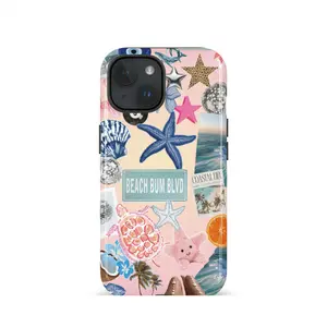 Summer starfish pattern, durable and shock-absorbing glossy 2-in-1 phone case, suitable for iPhone 17 16 15 14 13 12 11 X, Samsung and other series models, can be given as a holiday gift to friends or home