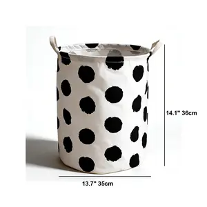 Black Polka Dot Fabric Storage Basket Collapsible Laundry Hamper with Handles Minimalist Home Decor for Bedroom, Bathroom & Living Room