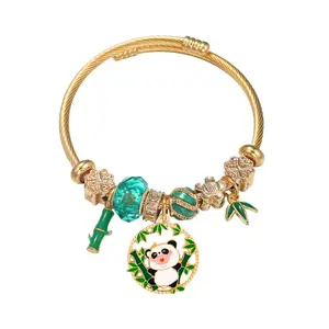 Panda's Bamboo Adjustable Bracelet with Worry Stone Charm & Green Beads for Adults