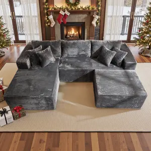 CAODOC Boneless Cloud Sectional Couch with L-Shaped Chaise, Removable Ottomans, Modern Modular Design, Deep Seat, No Assembly Required