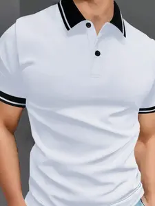 Men's Colorblock Polo Shirt, Regular Fit Casual Short Sleeve Top for Summer, Fashion Men's Clothes for Daily Wear
