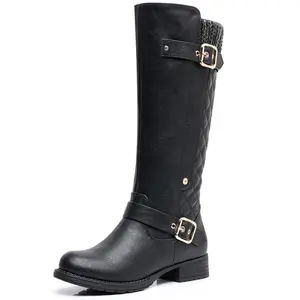 GLOBALWIN Women's Quilted Knee High Boots For Women Low Heel Comfortable Fashion Riding Boots