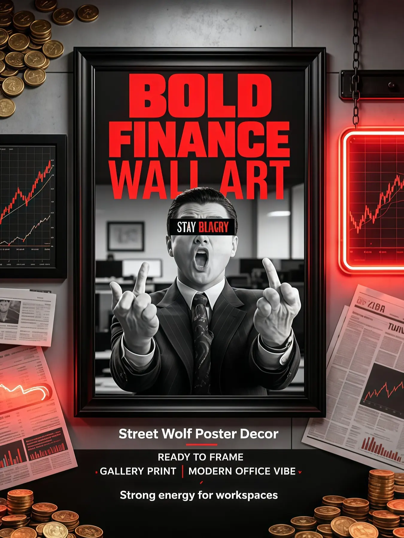 Wolf of Wall Street Stay Hungry Classic Iconic Wall Art Poster, Home Decor Print for Living Room bedroom dorm gaming room office