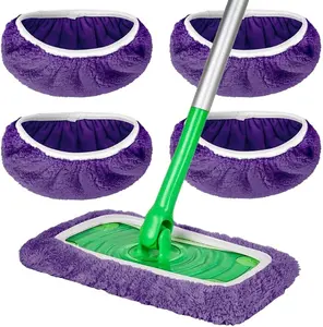 Microfiber Mop Pads - 4 Pack Reusable Washable Refills for Wet & Dry Floor Cleaning - Fits Most Standard Mops - Purple Household Cleaning Pads