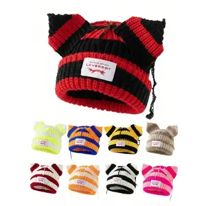 1pc Women's Fashionable Car Embroidered Ear Flap Knitted Hat, Suitable For Daily Wear And Travel In Autumn And Winter,School