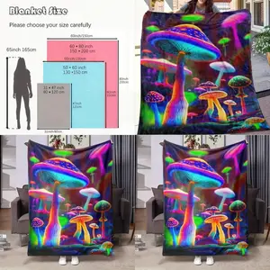 Luxurious Glowing Musoom Print Soft Flannel Blanket Light Beige Cozy Tow for Home Travel Bed Nap hine Washable Vibrant Colors Contemporary Style Dr Blanket with Whimsical Design and Comfortable Texture