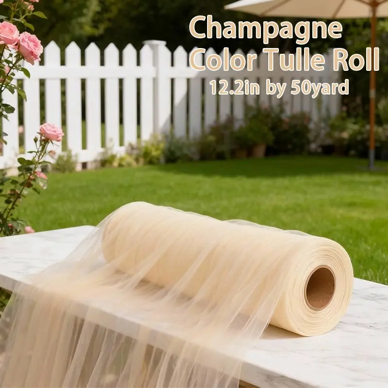 1 Roll 1980 Inches Champagne Color Sheer Fabric, DIY Wedding Party Backdrop, Grad Party Decorations, Holiday Decor Table Runner Ribbon, Table Centerpieces Decor, Party Decoration Supplies
