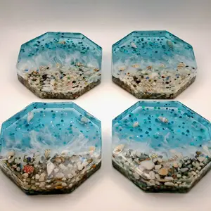 Extra Thick Handmade Coasters with Beach Themed Design Featuring Seashells and Pebbles for Unique Tabletop Protection