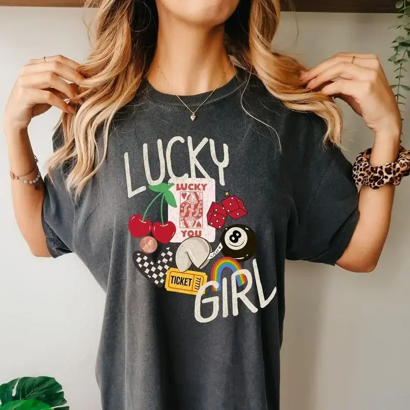 Comfort Color Lucky Girl Tee, Better Luck Next Time, vintage inspired graphic tee, positive vibes shirt
