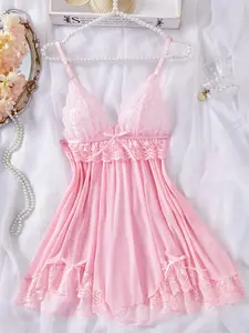 Women's Plain Sleeveless Cami Spaghetti Strap Nightdress & Thong Cute Sexy Sleepwear Set, Elegant Romantic Pajama Set for Women, Women's Sleepwear & Loungewear for All Seasons Pjs
