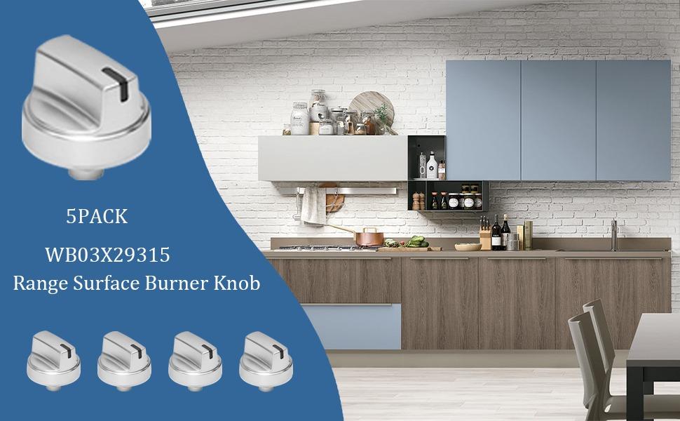 WB03X29315 Knob Compatible with ge Stove Knobs Replacements,Fit Models JGP5030SLSS JGP5036SLSS JGP5030SL1SS JGP5036SL1SS, Cooktop Knobs Replacements Gas Range Oven Surface Burner Control Knob 5Pcs