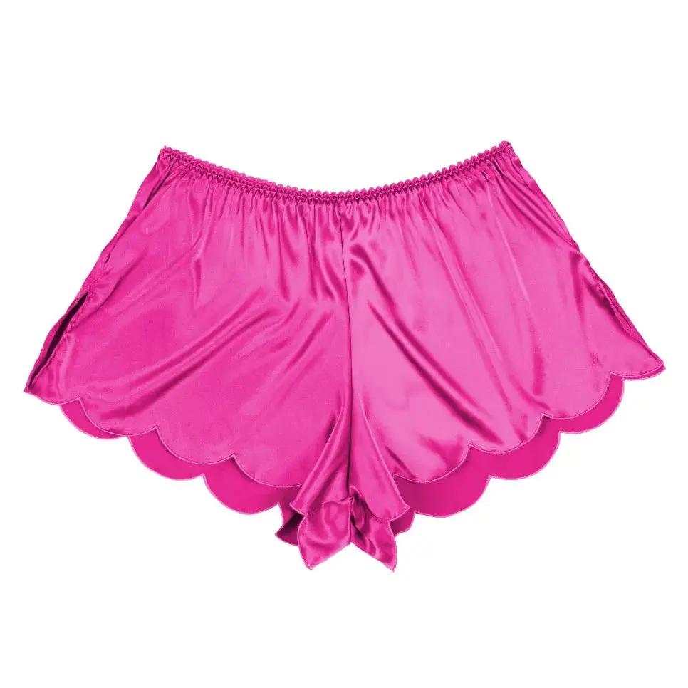 Scalloped Embroidered Satin Shorts - Magenta