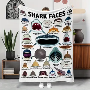 Shark Faces Printed Fleece Blanket: Multi-Purpose, All-Season, Anti-Tear, Coastal Theme, 65" X 165Cm (165Cm X 200Cm), 50" X 60" (130Cm X 150Cm), 40" X 60" (100Cm X 150Cm)