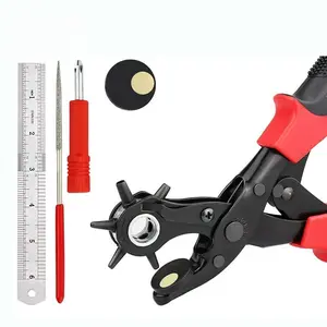 Multi-functional Manual Belt Punching Tool for Round Flat Elliptical Holes on Canvas Fabric DIY Revolving Leather Belt Punch Pliers