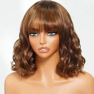Nadula 2x4 Lace Brown with Sunny Blonde Highlight Loose Wave Bob Wig with Bangs Human Hair Glueless Wig Summervibes TikTokShopStockUp