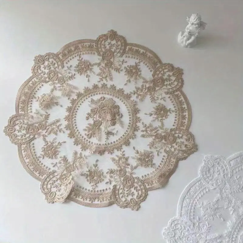 Vintage Style Lace Table Mats Set of 2, Hollow Out Design Hook-And-Yarn Embroidery Heat Resistant Pads, Solid Color Aesthetic Decorative Tableware Placemat Table Placemats
