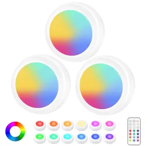 3PC RGB Under Cabinet Lighting Rechargeable or Battery Powered 13 Color Changing with Press or Remote Control for Kitchen Living Room Bedroom Bathroom Books Shoes Collectibles Home Decoration Lamp