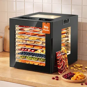 Manastin Food Dehydrator Machine 10 Stainless Steel Trays, 850W Dryer for Meat Jerky, Fruit, Herbs, Yogurt & Dog Treats, 95-167℉ Dehydrated Dryer, 48H Timer, 10 Presets, Overheating Protection, Black