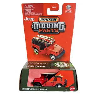 Matchbox Jeep Wrangler Rubicon 2016 Moving Parts 1:64 Diecast Car with Surfboard and Opening Doors