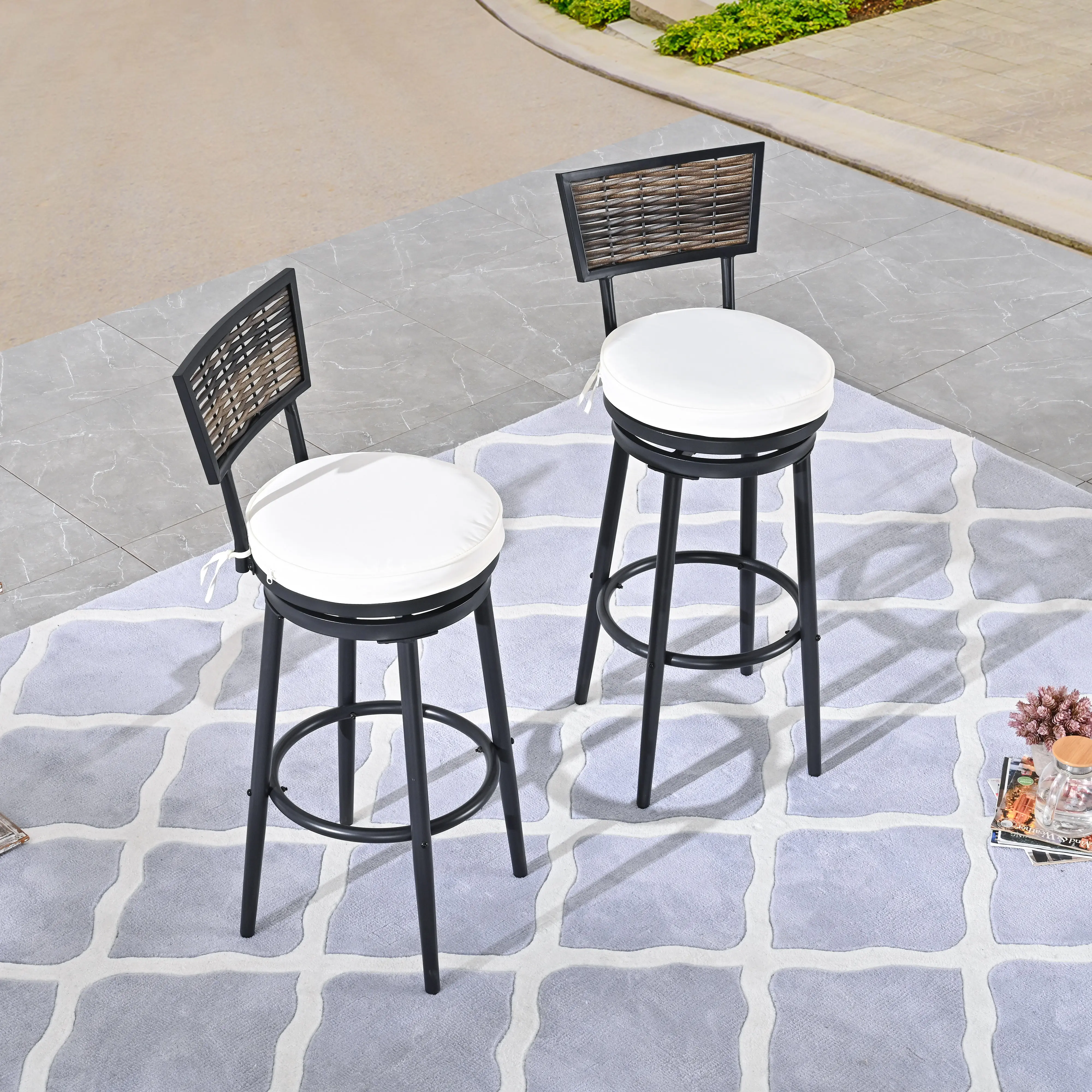 Patio Festival Wicker Bar Stool with Cushion (Set of 2) - Perfect for Outdoor Dining and Entertaining weather resistant red durable patio chair