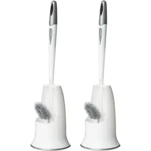 2 Pack Toilet Bowl Brush with Holder for Bathroom, Under-Rim Double Brush , Long Handle Household Cleaning Brushes Set (2 Pack Grey Brush with Holder)