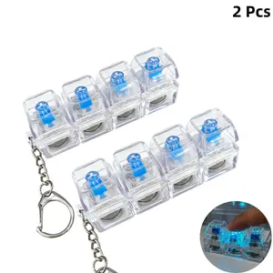 2 PCS Keyboard Fidget Fingertip Toy with Keychain,Stress-relieving Toy Mechanical Keyboard Compact Design with Crystal Keycaps LED Lights Transparent Acrylic Keychain - Christmas/New Year Gifts