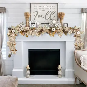 Fall Themed Garland, 1 Count Artificial Maple Leaf Garland with Pumpkin, Christmas Decorations, Decorative Hanging Garland for Home Fireplace & Mantel Decor, Halloween