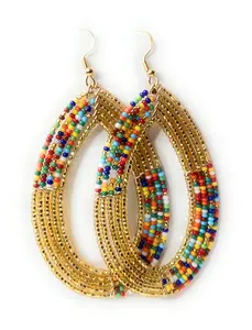 Alili Bold Accessories  Extra Large XL Gold Statement Rainbow and  Mixed Long Handmade Beaded Earrings Lightweight