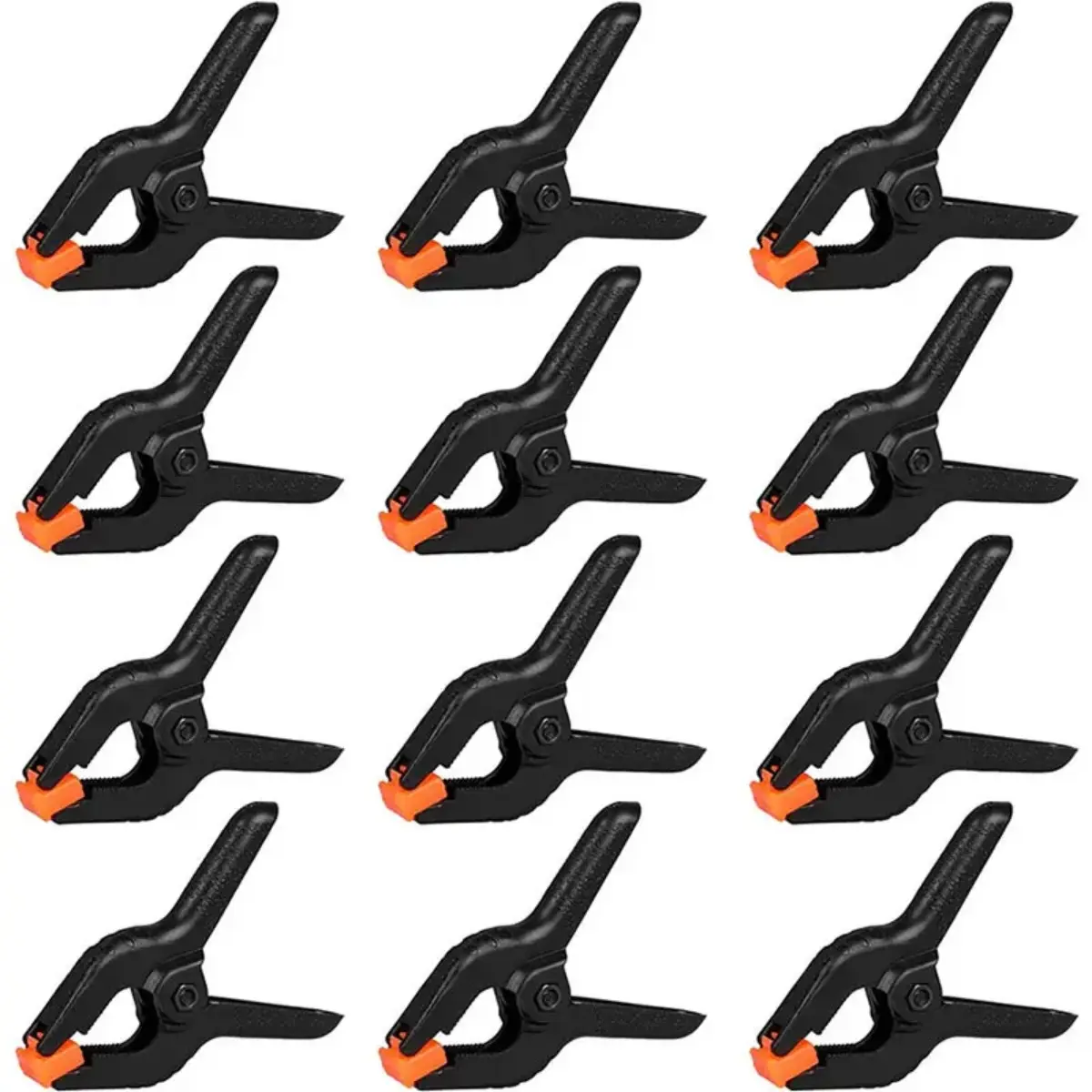 12 Pack Plastic Spring Clamps, Small Heavy Duty Clips for Crafts, Backdrop Stand, Woodworking, Photography Studios (Black)