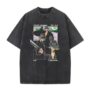 Anime BLEACH Print T Shirts Urahara Kisuke Manga Tshirt Men Women Wash Cotton Tee Clothing Summer Short Sleeve O-Neck Streetwear