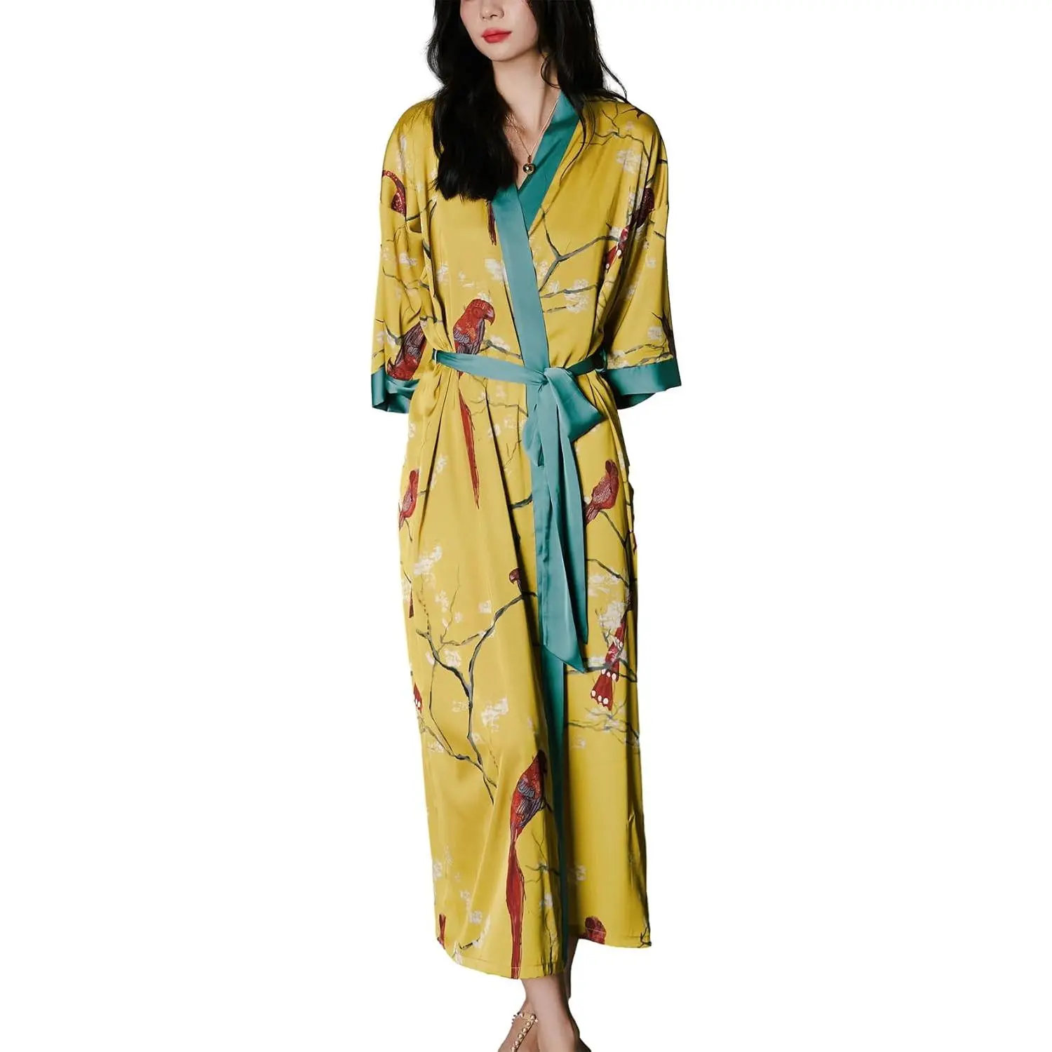 Silk Satin Robe for Women Long  Kimono Robe Lightweight Soft Bathrobe Summer Luxury Dressing Gown