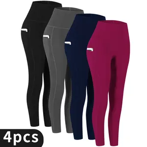 4 Sets of High-Waisted Yoga Leggings Sweatpants with Pockets Women's Sportswear Plus Size Leggings for Womenswear