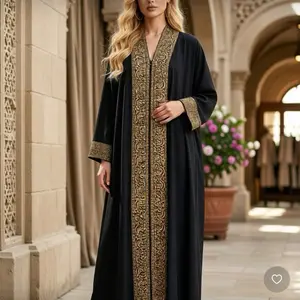Abaya Black Embroidery Gold - Elegant Traditional Design with Gold Embroidery Details
