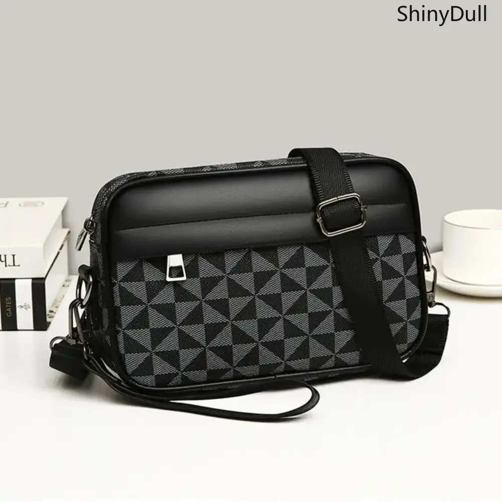 Men's Modern PU Leather Shoulder Bag, Casual Compact Pouch with Zip Closure for On-the-Go Business and Travel, Nylon Blend, Shoulder Clutch, Polyester, On-The-Go Shoulder Bags