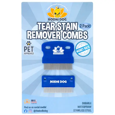 Tear Eye Stain Remover Combs | Set of 2 | Clean and Remove Crust, Dirt, Buildup around Pet Eyes | Best for Dogs & Cats Fur and Coats by Bodhi Dog