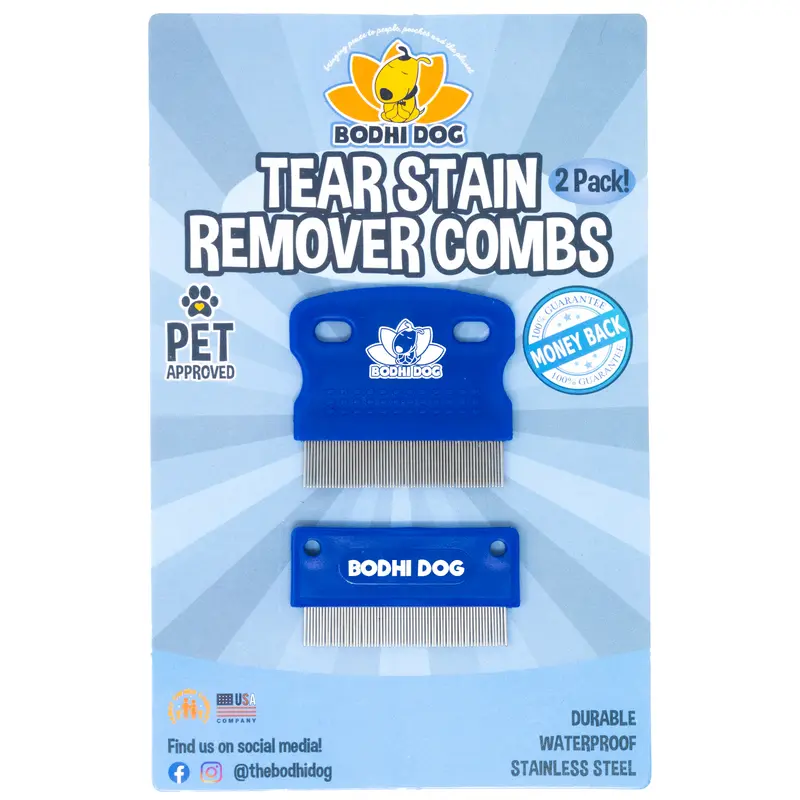Tear Eye Stain Remover Combs | Set of 2 | Clean and Remove Crust, Dirt, Buildup around Pet Eyes | Best for Dogs & Cats Fur and Coats by Bodhi Dog