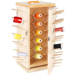 Fully Rotating Wooden Thread Rack/Thread Holder Organizer with Inner Storage Compartments for Sewing, Quilting, Embroidery, Hair-braiding and Jewelry DIY Machine Embroidery for Beginners Thread Storage - New brothread